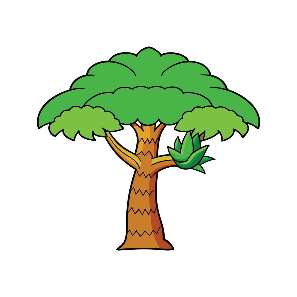 Dragon Tree Bold Outline Artistic Design. Cartoon Art Tree Illustration. vector