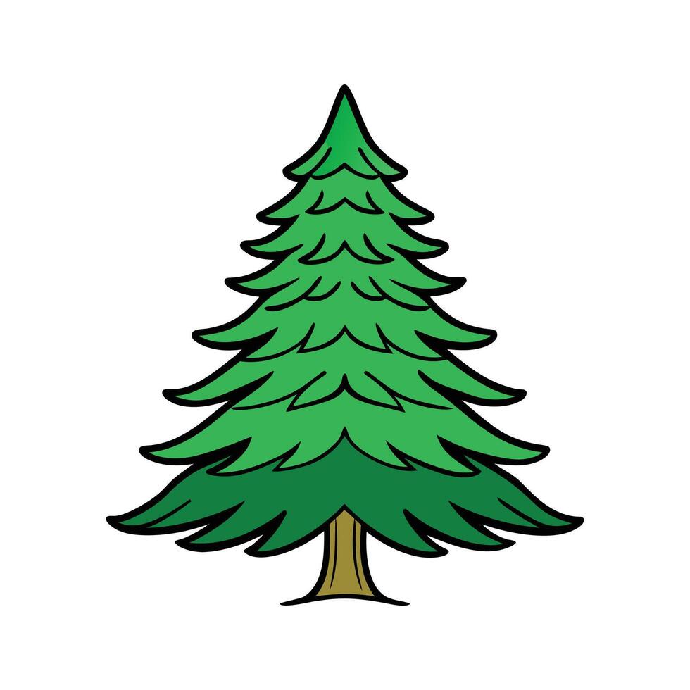 Elegant Eastern Hemlock Tree Design Outline. Cartoon Art Tree Illustration. vector