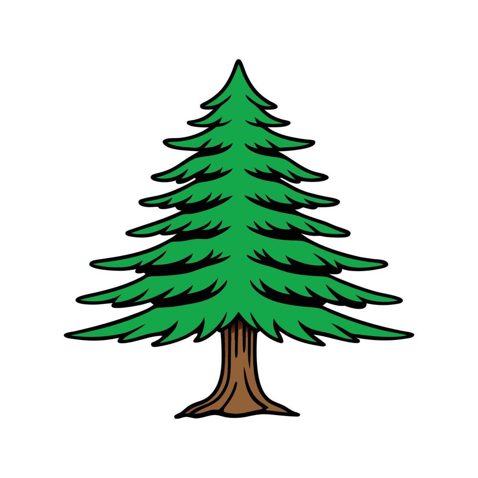 Eastern Raved Cedar Tree Bold Outline Design. Cartoon Art Tree Illustration. vector
