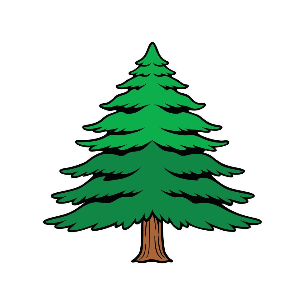 Artistic Outline of Eastern Raved Cedar Tree. Cartoon Art Tree Illustration. vector