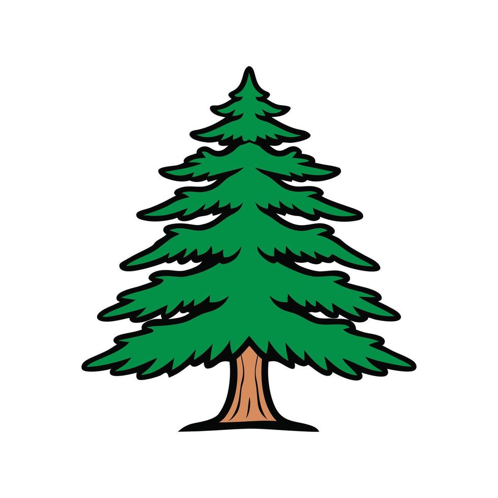 Stylish Eastern Raved Cedar Tree Illustration. Cartoon Art Tree Illustration. vector