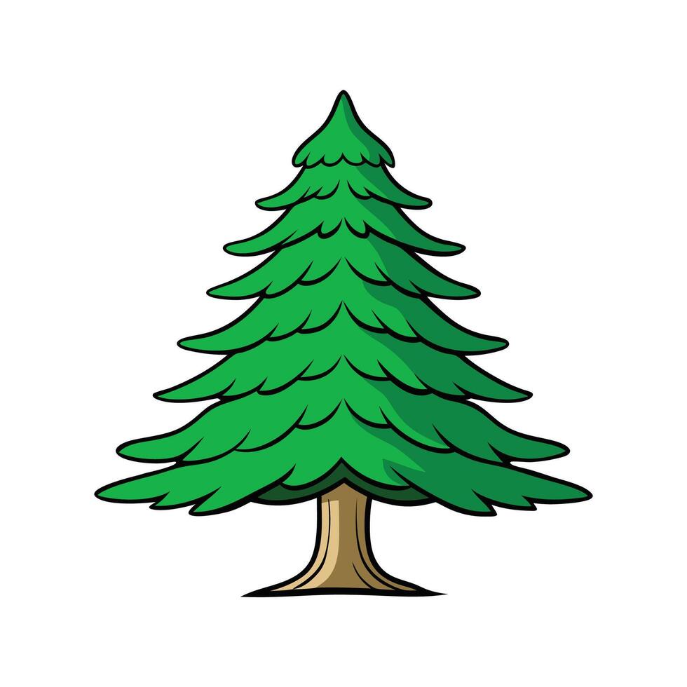 Elegant Eastern Raved Cedar Tree Design Outline. Cartoon Art Tree Illustration. vector