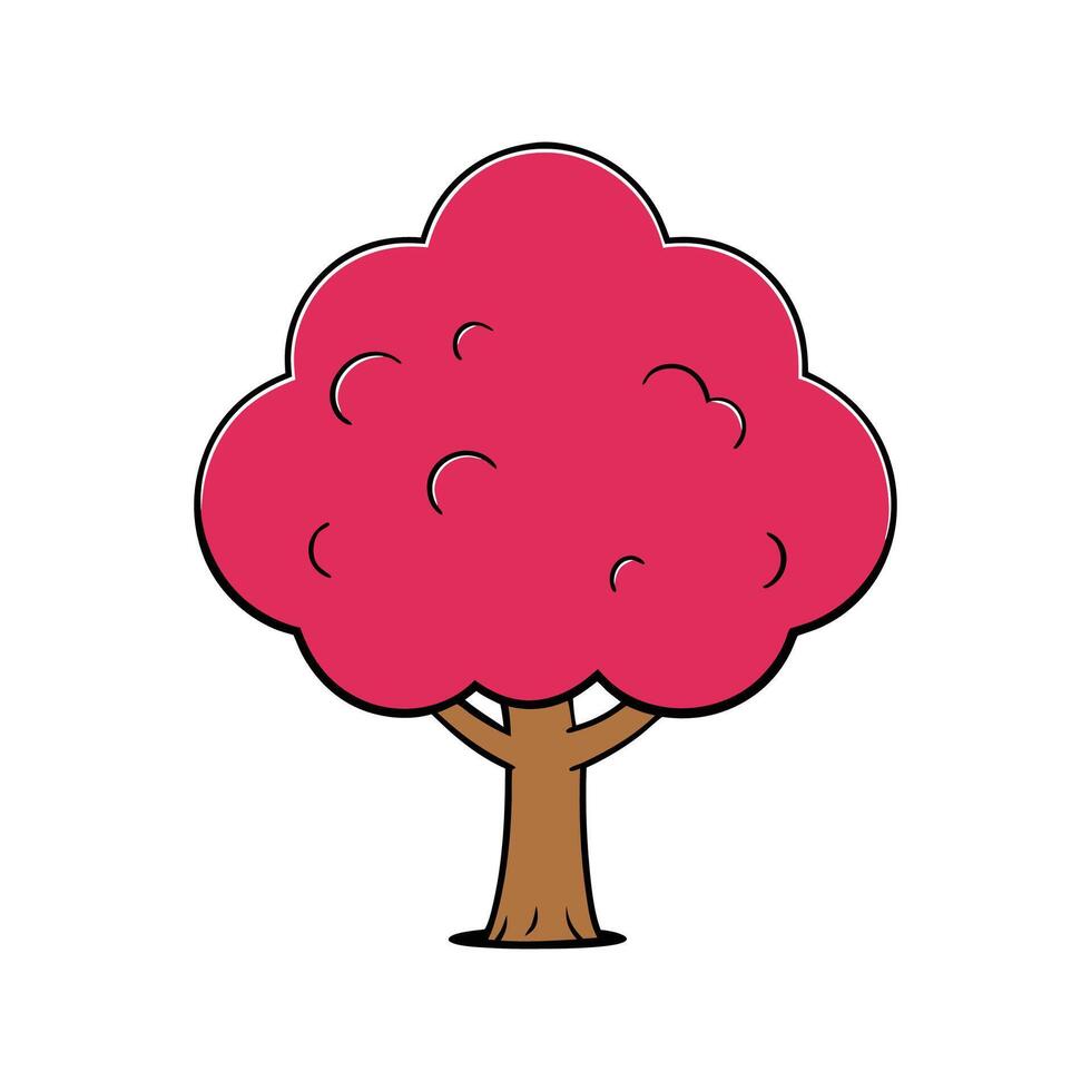 Elegant Eastern Redbud Tree Design Outline. Cartoon Art Tree Illustration. vector