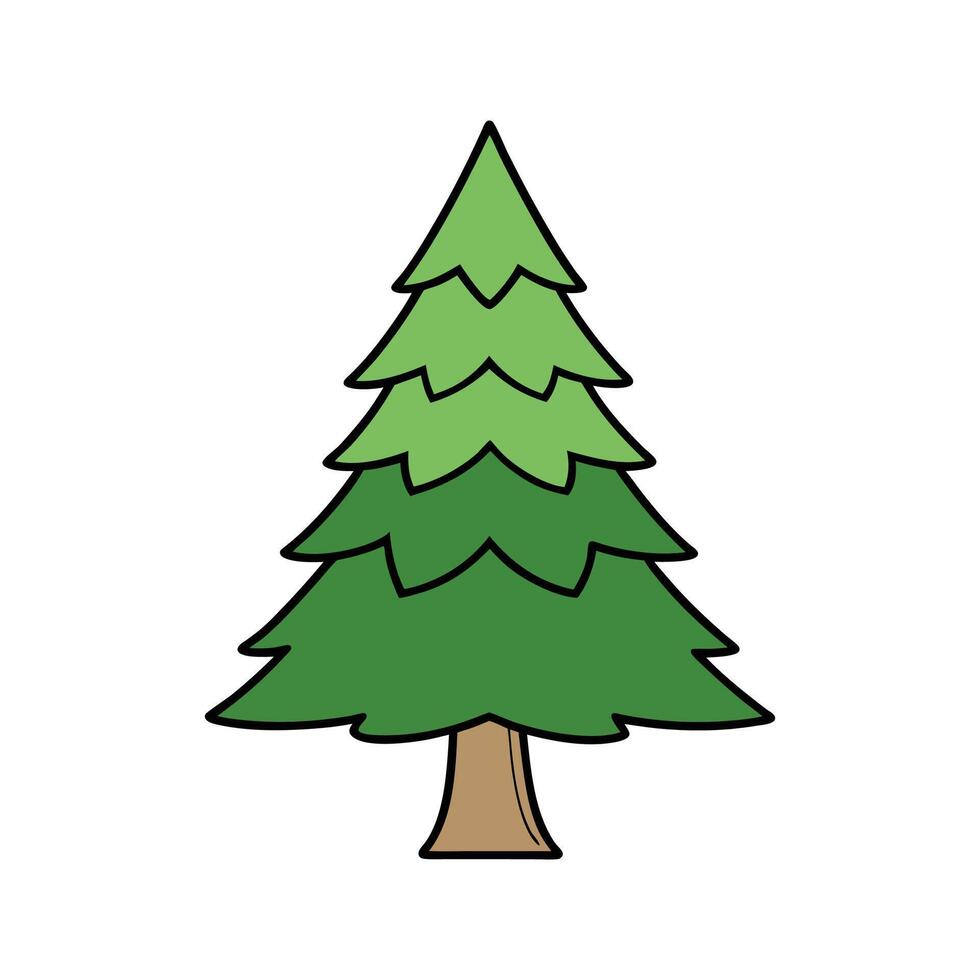 Eastern White Pine Tree Bold Outline Design. Cartoon Art Tree Illustration. vector