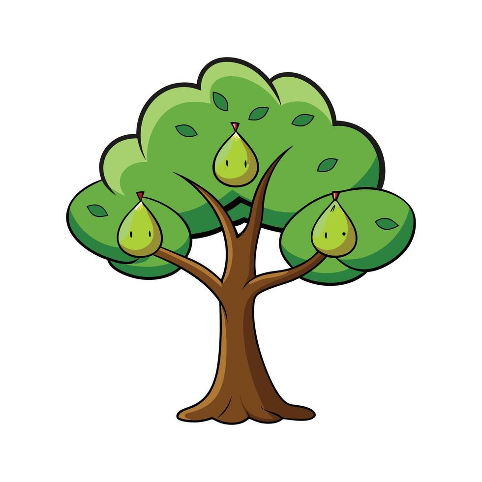 Elegant Fig Tree Design Outline. Cartoon Art Tree Illustration. vector