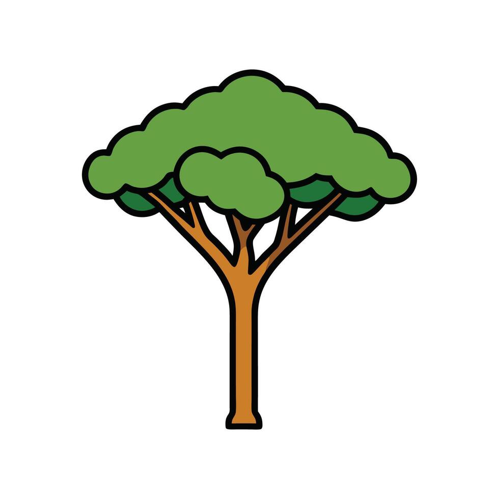 False Acacia Tree Bold Outline Unique Design. Cartoon Art Tree Illustration. vector