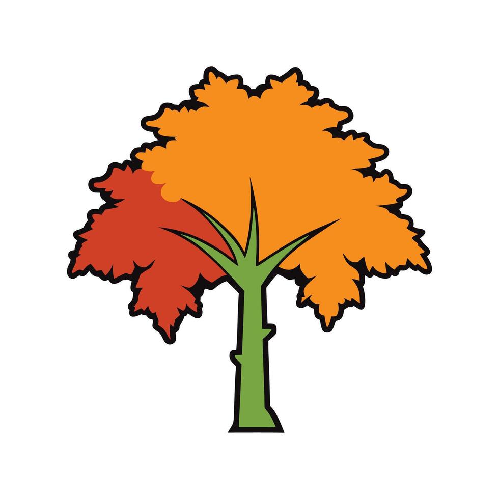 Florida Maple Tree Bold Outline Unique Design. Cartoon Art Tree Illustration. vector