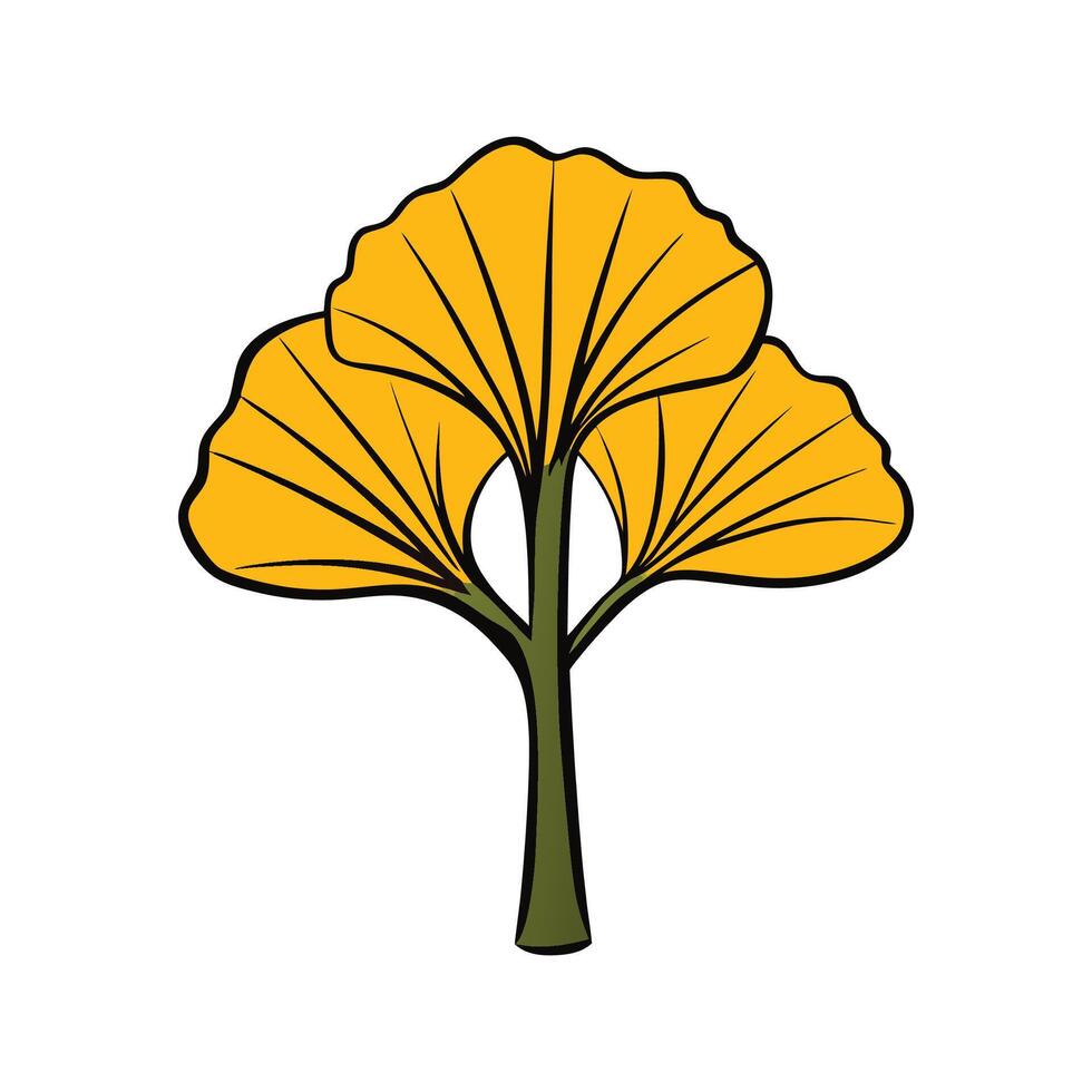 Ginkgo Tree Bold Outline Artistic Design. Cartoon Art Tree Illustration. vector