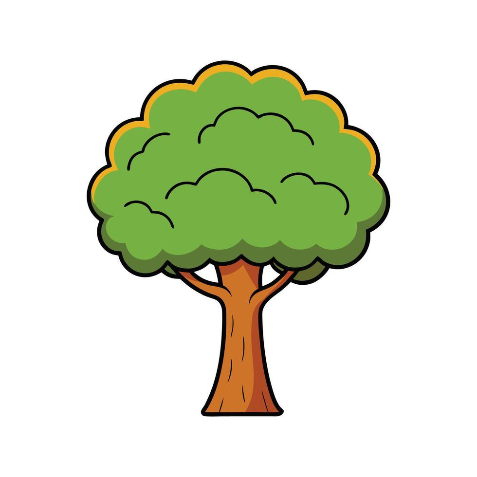Stylish Hickory Tree Illustration. Cartoon Art Tree Illustration. vector