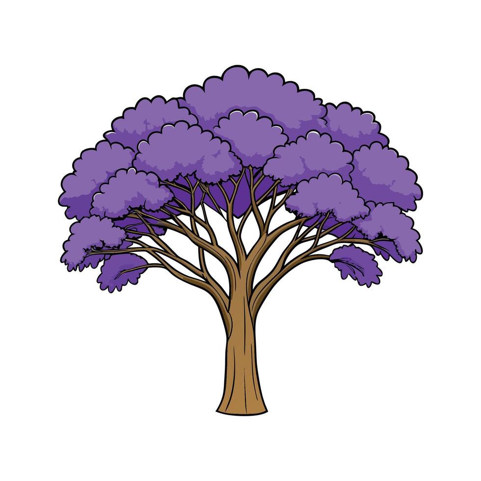 Artistic Outline of Jacaranda Tree. Cartoon Art Tree Illustration. vector