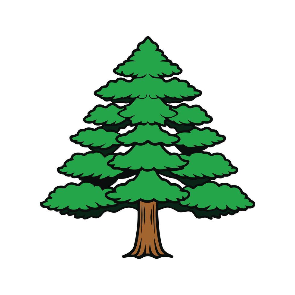 Artistic Outline of Japanese Cedar Tree. Cartoon Art Tree Illustration. vector