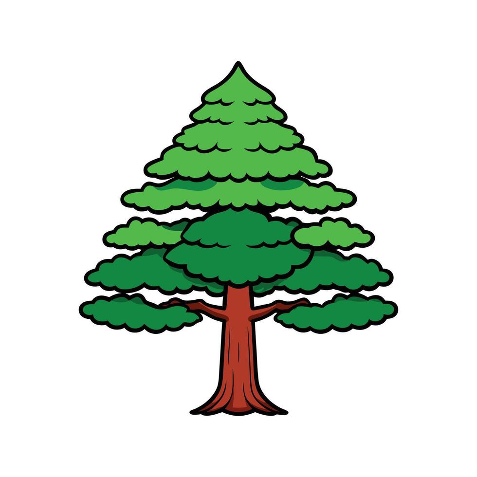 Stylish Japanese Cedar Tree Illustration. Cartoon Art Tree Illustration. vector