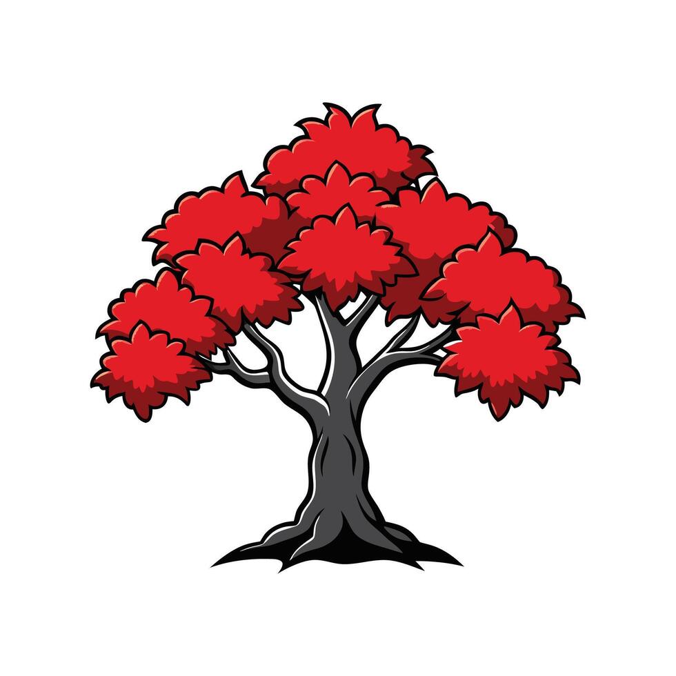 Artistic Outline of Japanese Maple Tree. Cartoon Art Tree Illustration. vector