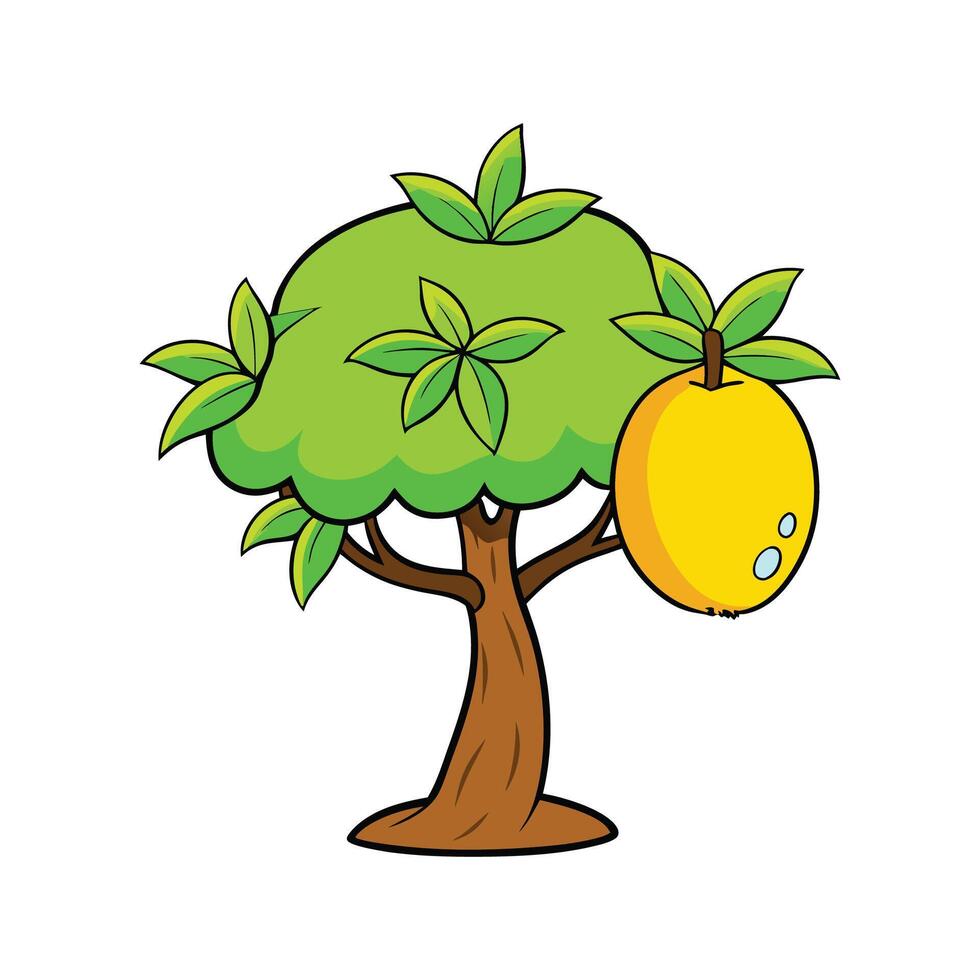 Mango Tree Bold Outline Design. Cartoon Art Tree Illustration. vector
