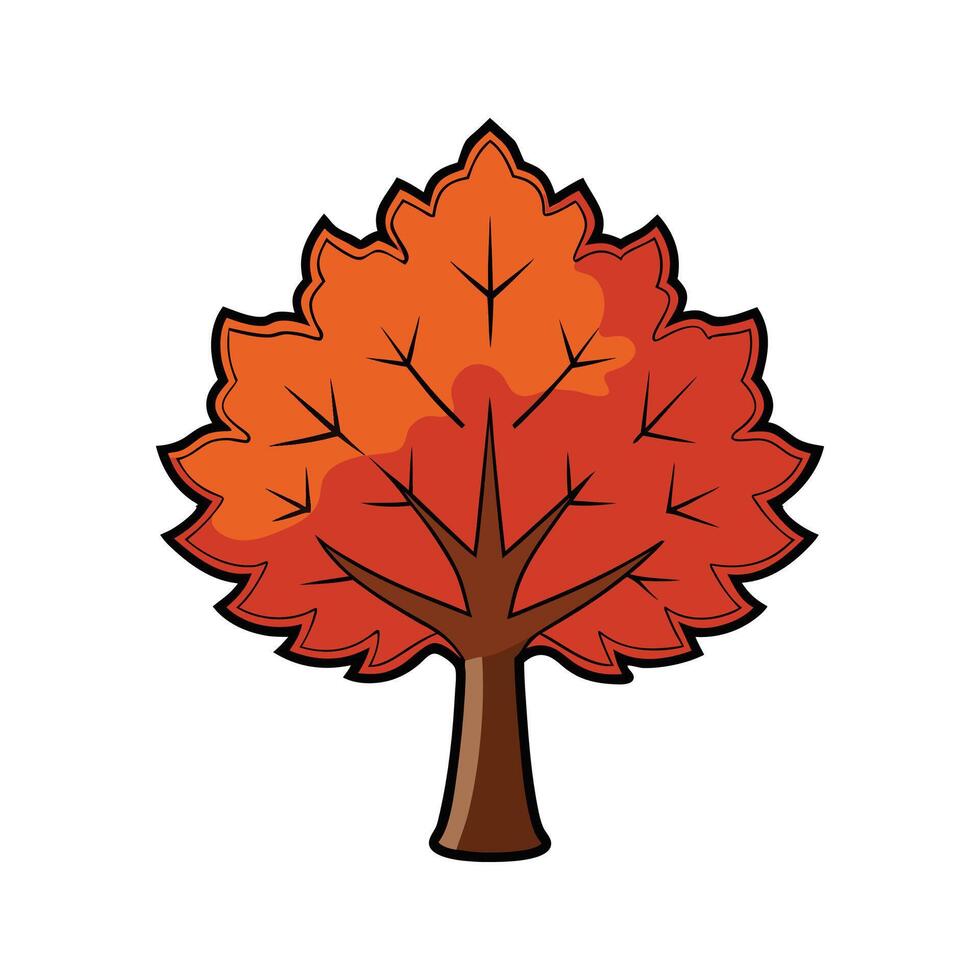 Unique Maple Tree Bold Outline Design. Cartoon Art Tree Illustration. vector