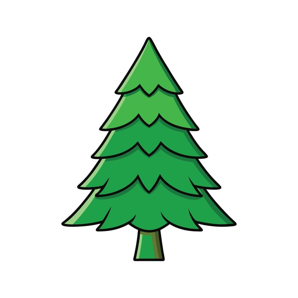 Stylized Outline of Norway Spruce Tree. Cartoon Art Tree Illustration. vector