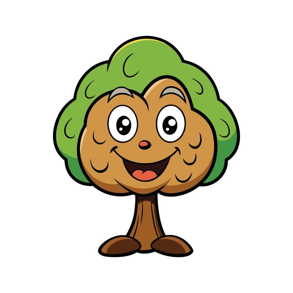 Nutmeg Tree Bold Outline Art. Cartoon Art Tree Illustration. vector