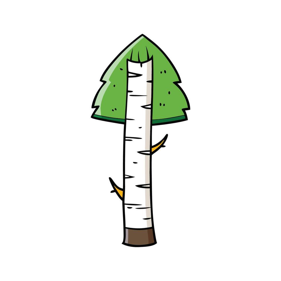 Paper Birch Tree Bold Outline Design. Cartoon Art Tree Illustration. vector