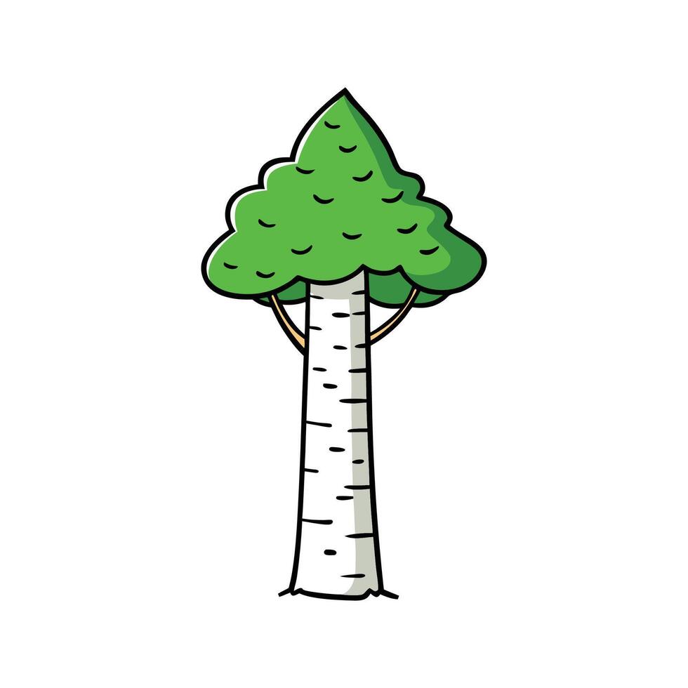 Paper Birch Tree Bold Outline . Cartoon Art Tree Illustration . vector