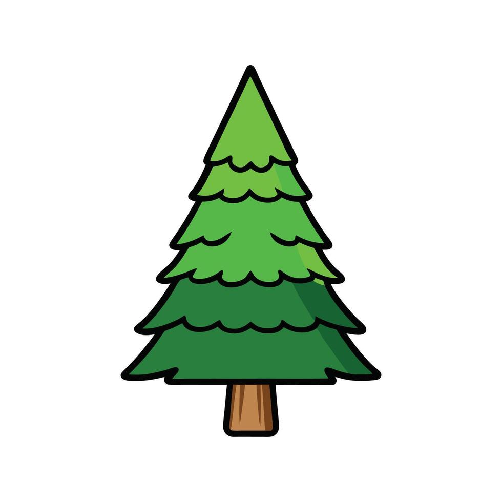 Unique Outline of Pencil Cedar Tree. Cartoon Art Tree Illustration. vector