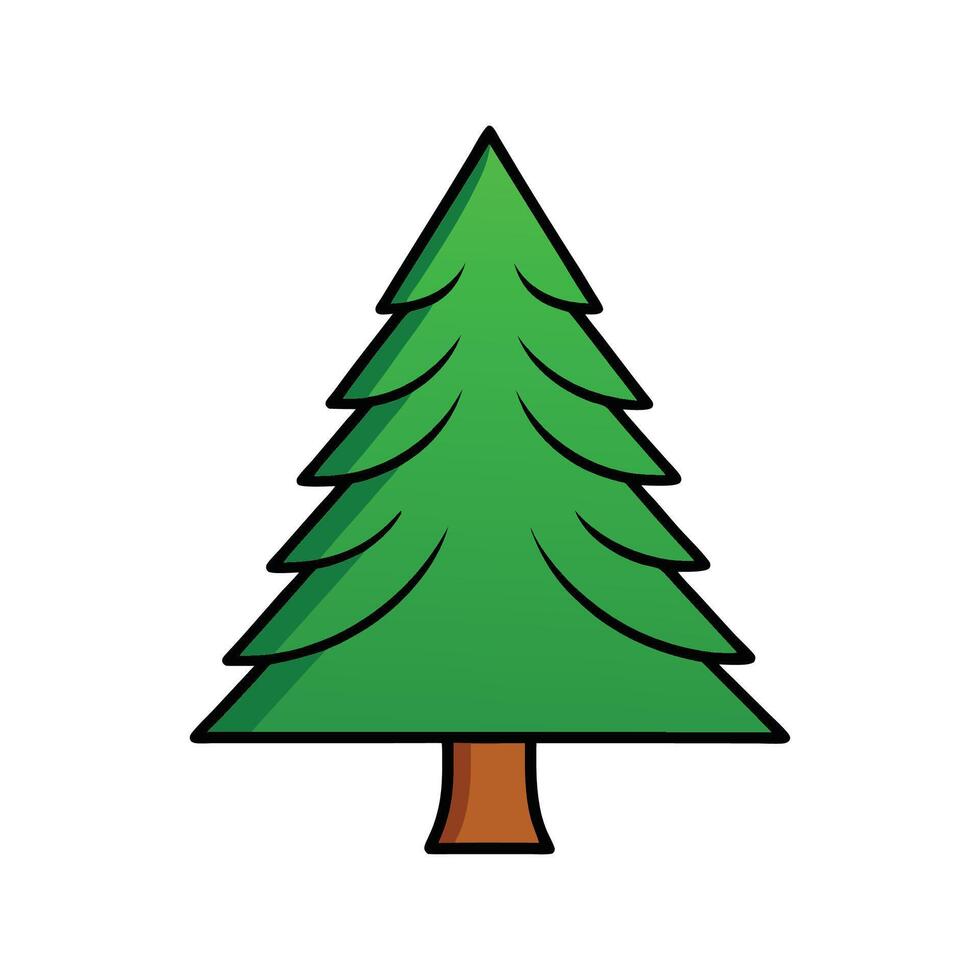 Unique Outline of Pine Tree Art. Cartoon Art Tree Illustration. vector