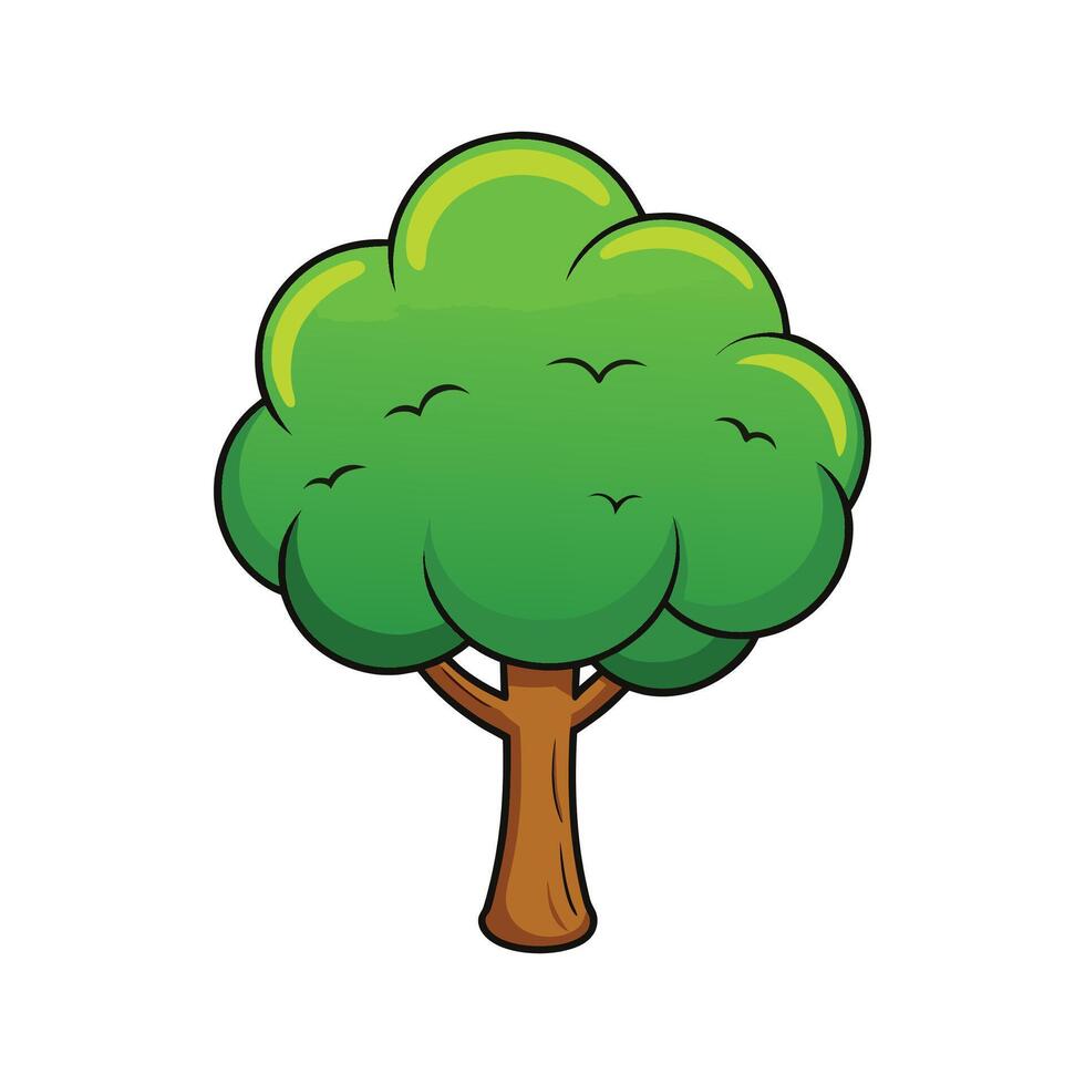 Pond Apple Tree Bold Outline Design. Cartoon Art Tree Illustration. vector