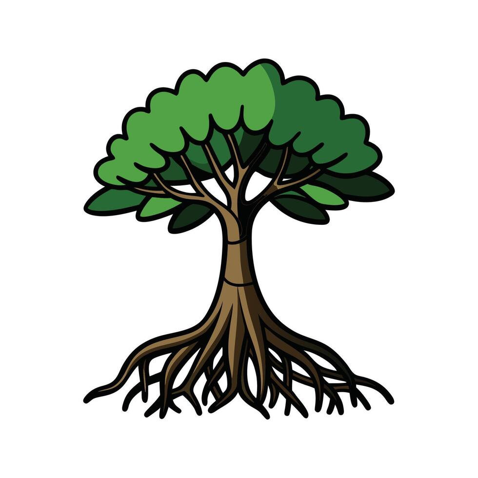 Stylized Outline of Black Mangrove Tree. Cartoon Art Tree Illustration. vector