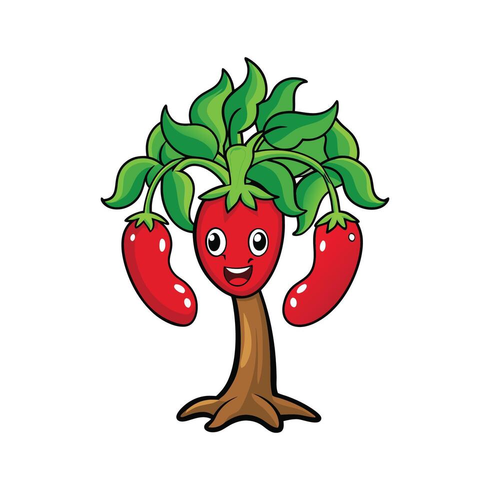 Chinese Pepper Tree Bold Outline Art. Cartoon Art Tree Illustration. vector
