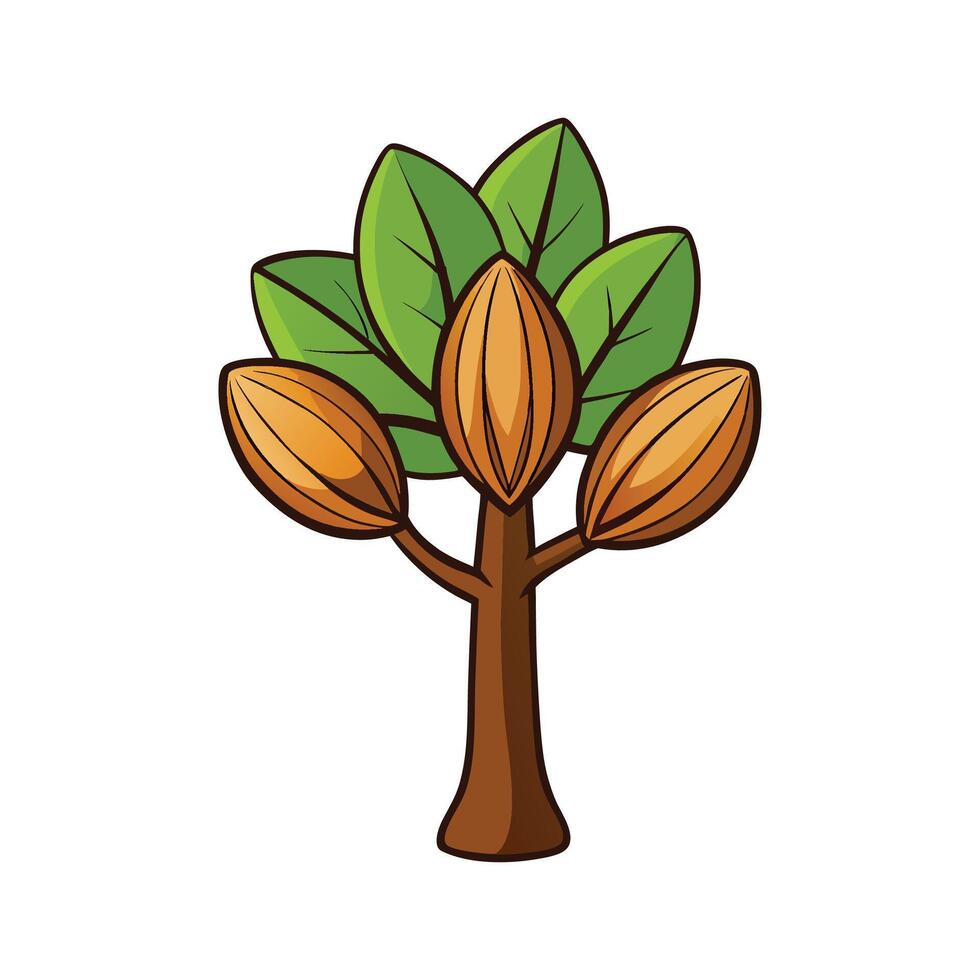 Creative Design of Dwarf Almond Tree. Cartoon Art Tree Illustration. vector