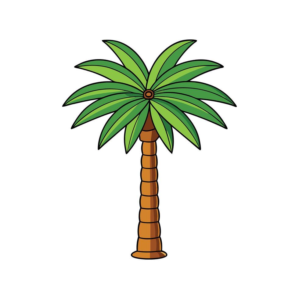 Dwarf Date Palm Tree Bold Outline Art. Cartoon Art Tree Illustration. vector