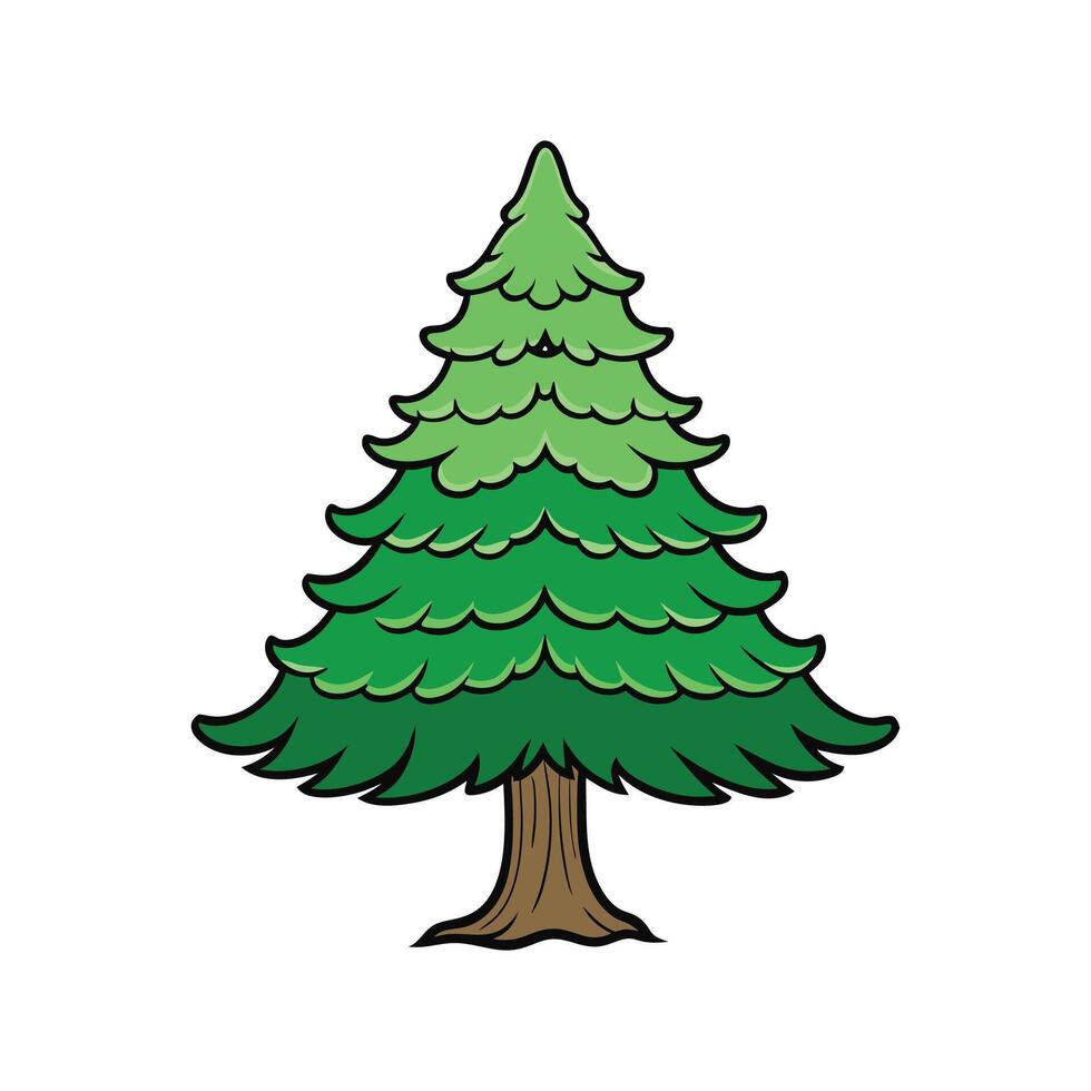 Stylized Outline of Eastern White Cedar. Cartoon Art Tree Illustration. vector