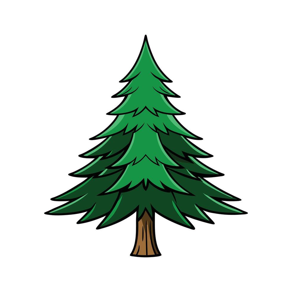 Stylized Outline of European Black Pine. Cartoon Art Tree Illustration. vector