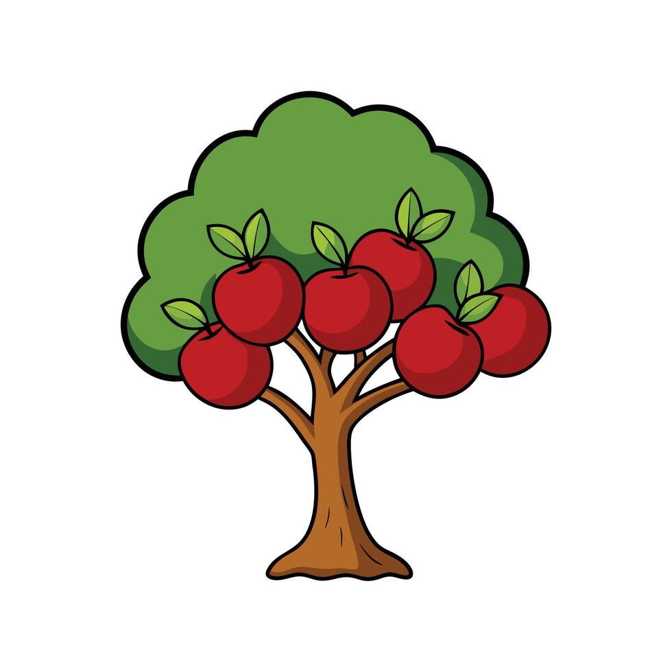 Indian Jujube Tree Bold Outline Art. Cartoon Art Tree Illustration. vector