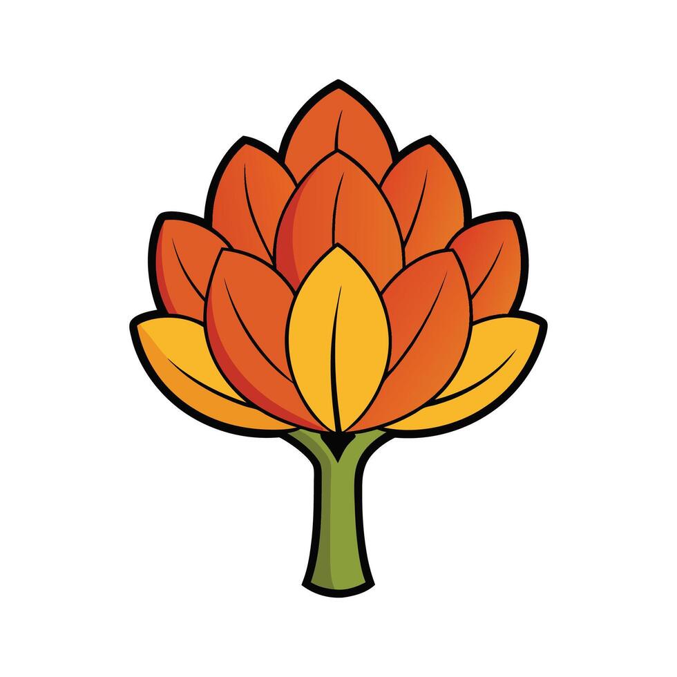 Stylized Outline of Indian Tulip Tree. Cartoon Art Tree Illustration. vector