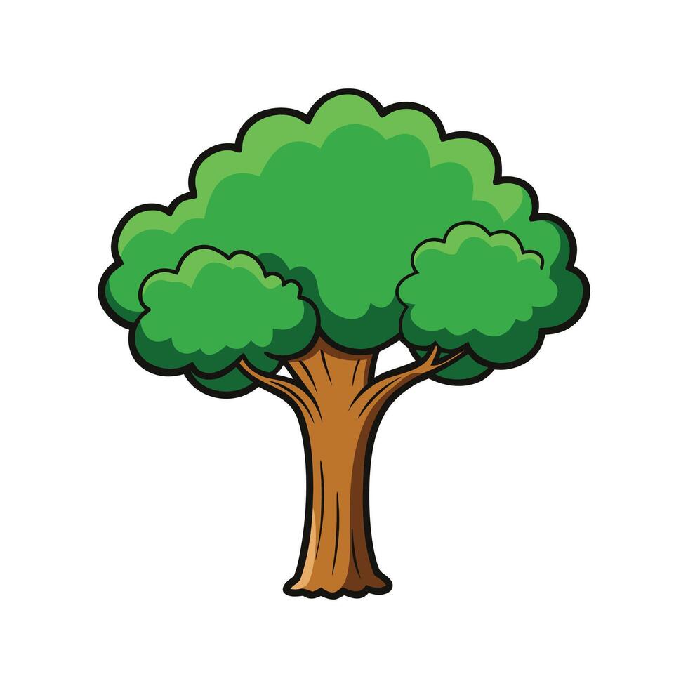 Indian Sal Tree Bold Outline Art. Cartoon Art Tree Illustration. vector