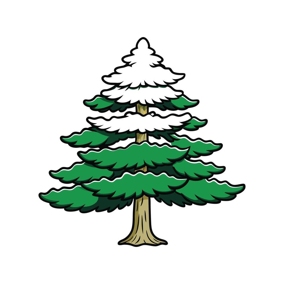 Japanese White Pine Tree Bold Outline Art. Cartoon Art Tree Illustration. vector