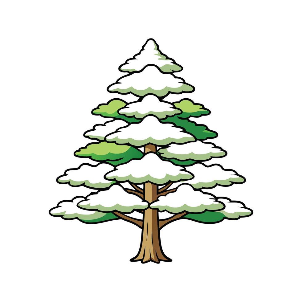 Stylized Outline of Japanese White Pine. Cartoon Art Tree Illustration. vector