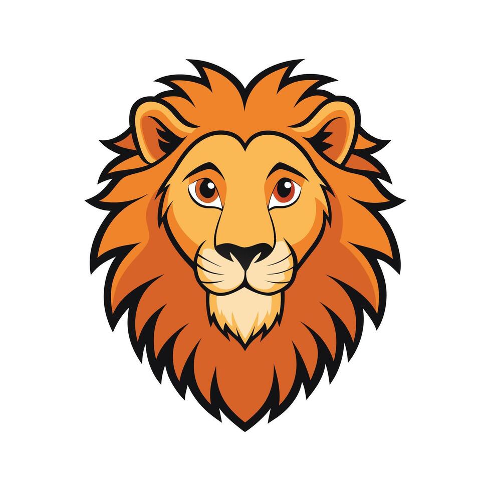 Lion Head Bold Outline Art. Cartoon Art Tree Illustration. vector