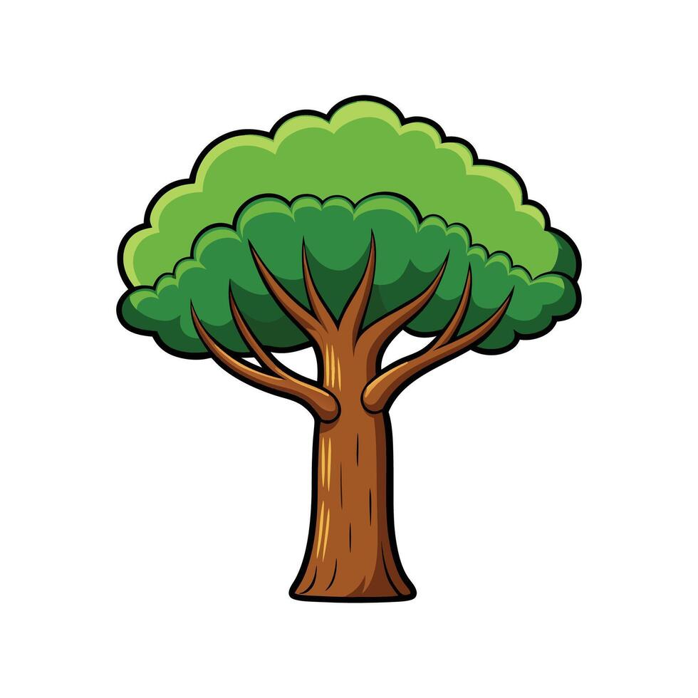 Stylized Outline of Madagascar Olive Tree. Cartoon Art Tree Illustration. vector