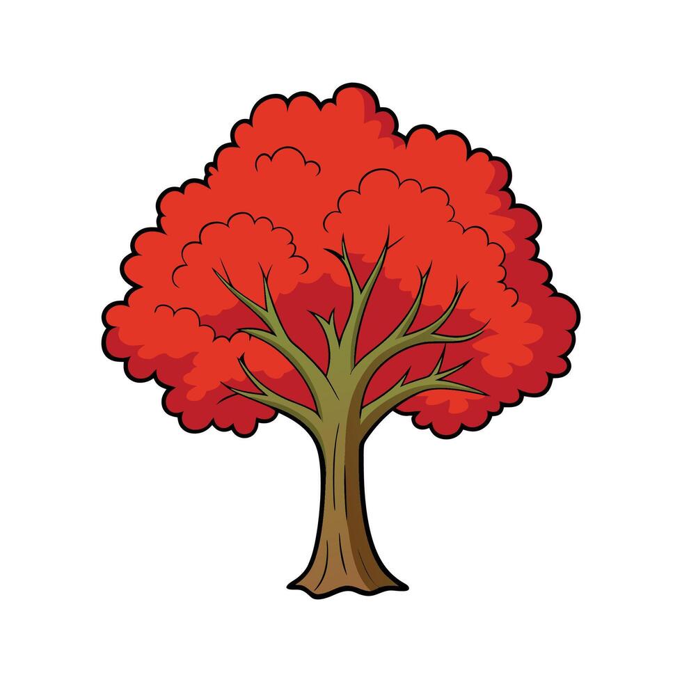 Stylized Outline of Northern Red Oak Tree. Cartoon Art Tree Illustration. vector