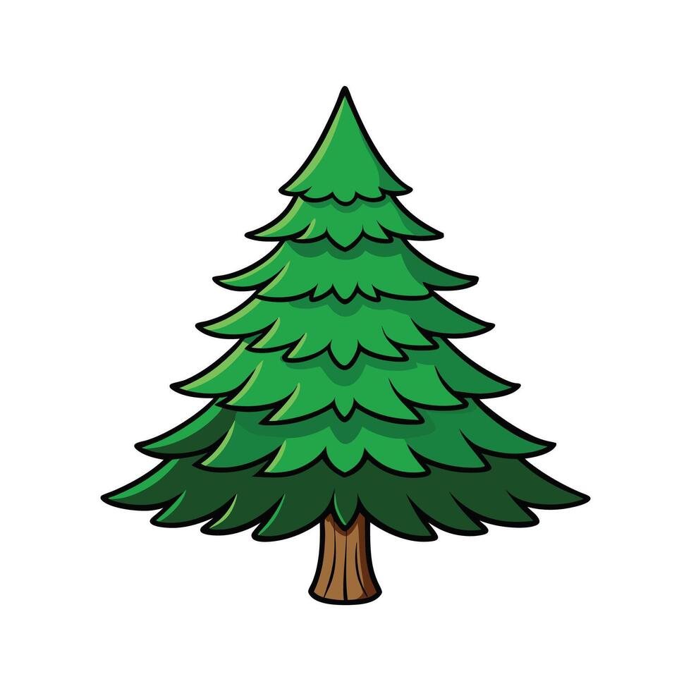 Pine Tree Bold Outline Art. Cartoon Art Tree Illustration. vector