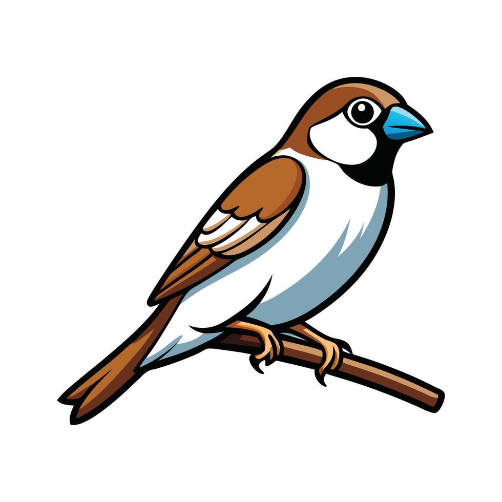 Stylized Sparrow Perched on Tree. Cartoon Art Tree Illustration. vector