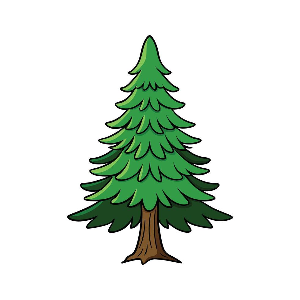 Charming Western Hemlock Tree Artwork. Cartoon Art Tree Illustration. vector