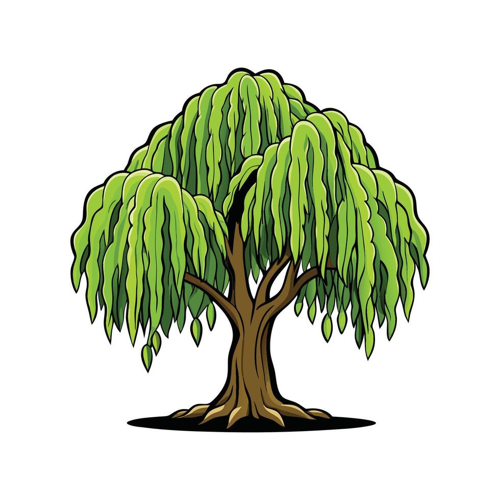 Artful Willow Tree Design. Cartoon Art Tree Illustration. vector