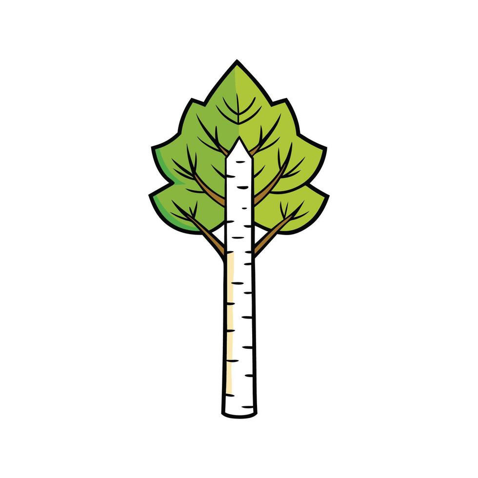 Stylized River Birch Tree Artwork. Cartoon Art Tree Illustration. vector