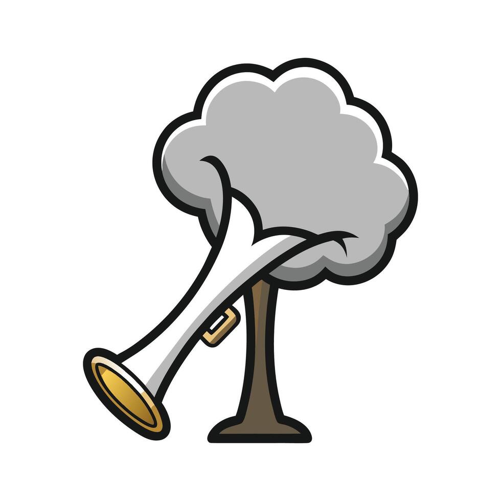 Charming Silver Trumpet Tree Artwork. Cartoon Art Tree Illustration. vector
