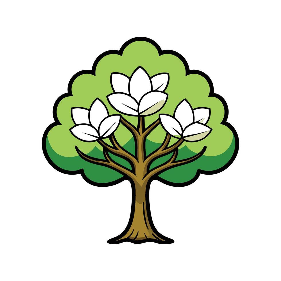 Southern Magnolia Tree Artistic Design. Cartoon Art Tree Illustration. vector