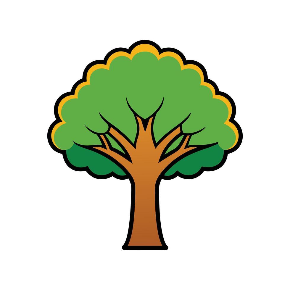 Vivid Sycamore Tree Illustration. Cartoon Art Tree Illustration. vector