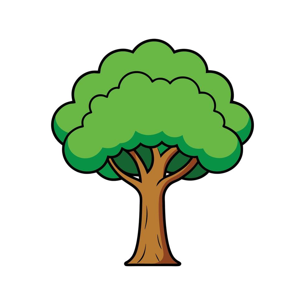 Vivid Teak Tree Design. Cartoon Art Tree Illustration. vector