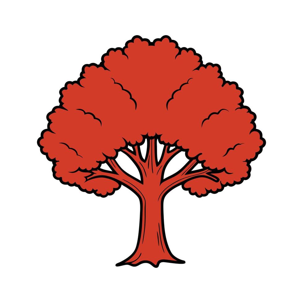 Vivid Texas Red Oak Tree Design. Cartoon Art Tree Illustration. vector